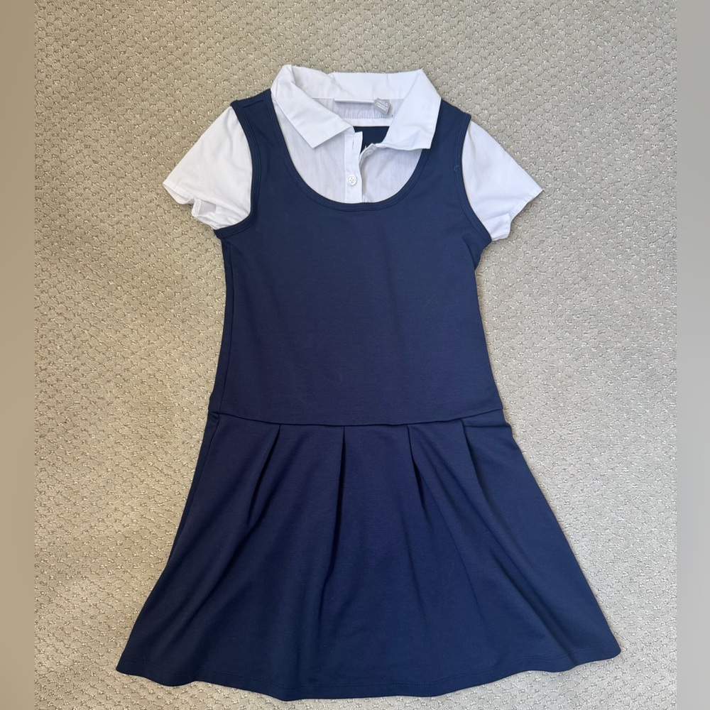 Children's Place Navy and White Kids Uniform Dress